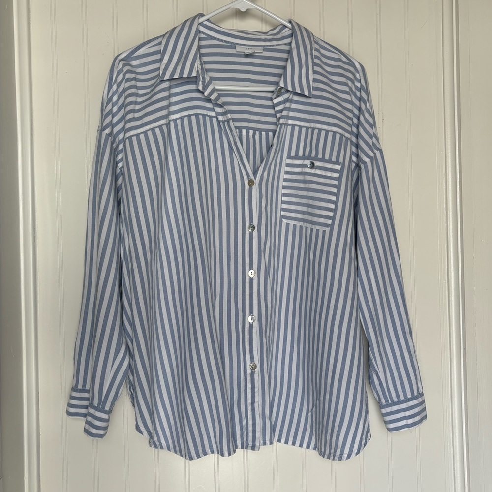 J. Jill Light Blue and White Striped Shirt